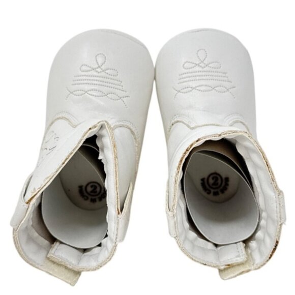 Baby Western Cowboy Booties Size 2 White Faux Leather - Picture 5 of 6